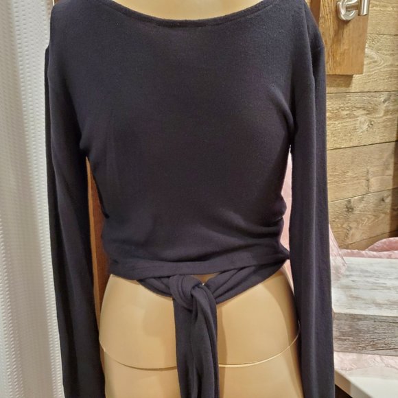 Belita USA Crop Top Bow Tie Black Long Sleeve S - Picture 2 of 10